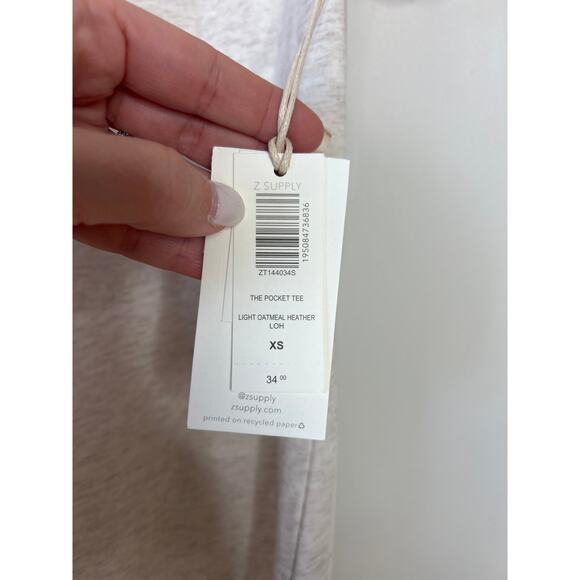 NWT Z Supply The Pocket Tee Short Sleeve Vneck Light Oatmeal Heather Size: XS - Picture 6 of 8